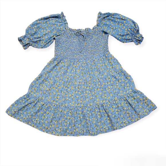 Faithfull The Brand Charlotte Mini Dress 6 Smocked Blue Ditsy Floral Puf… - Picture 6 of 14